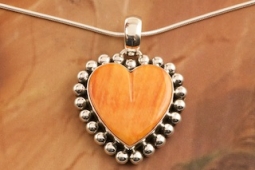 Artie Yellowhorse Genuine Spiny Oyster Shell Sterling Silver Heart Pendant